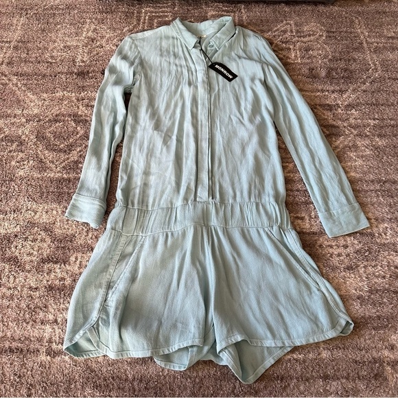 NWT Monrow Long Sleeve Shorts Romper Blue - Picture 1 of 7